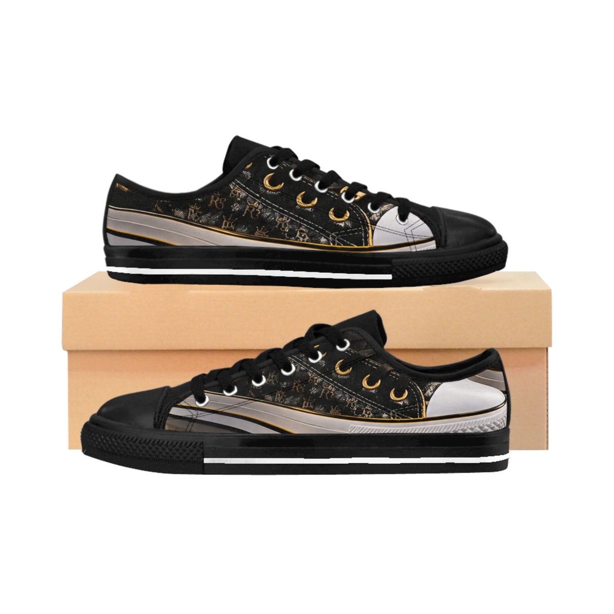 Women's Leopard Accent Sneakers — Black Low-Top Casual Shoes