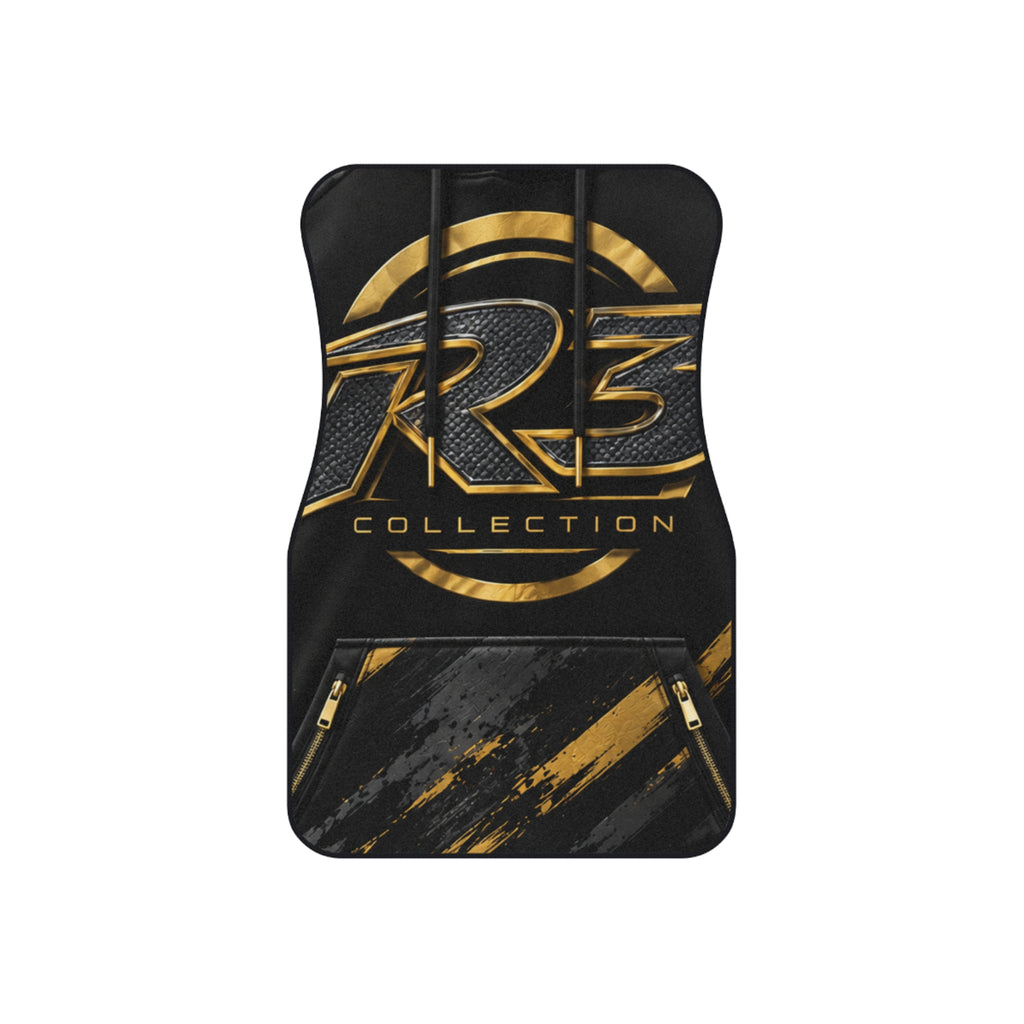RIGGS 360 Luxury Black & Gold Car Floor Mats (Set of 4) – 'R3 Collection' Logo Design