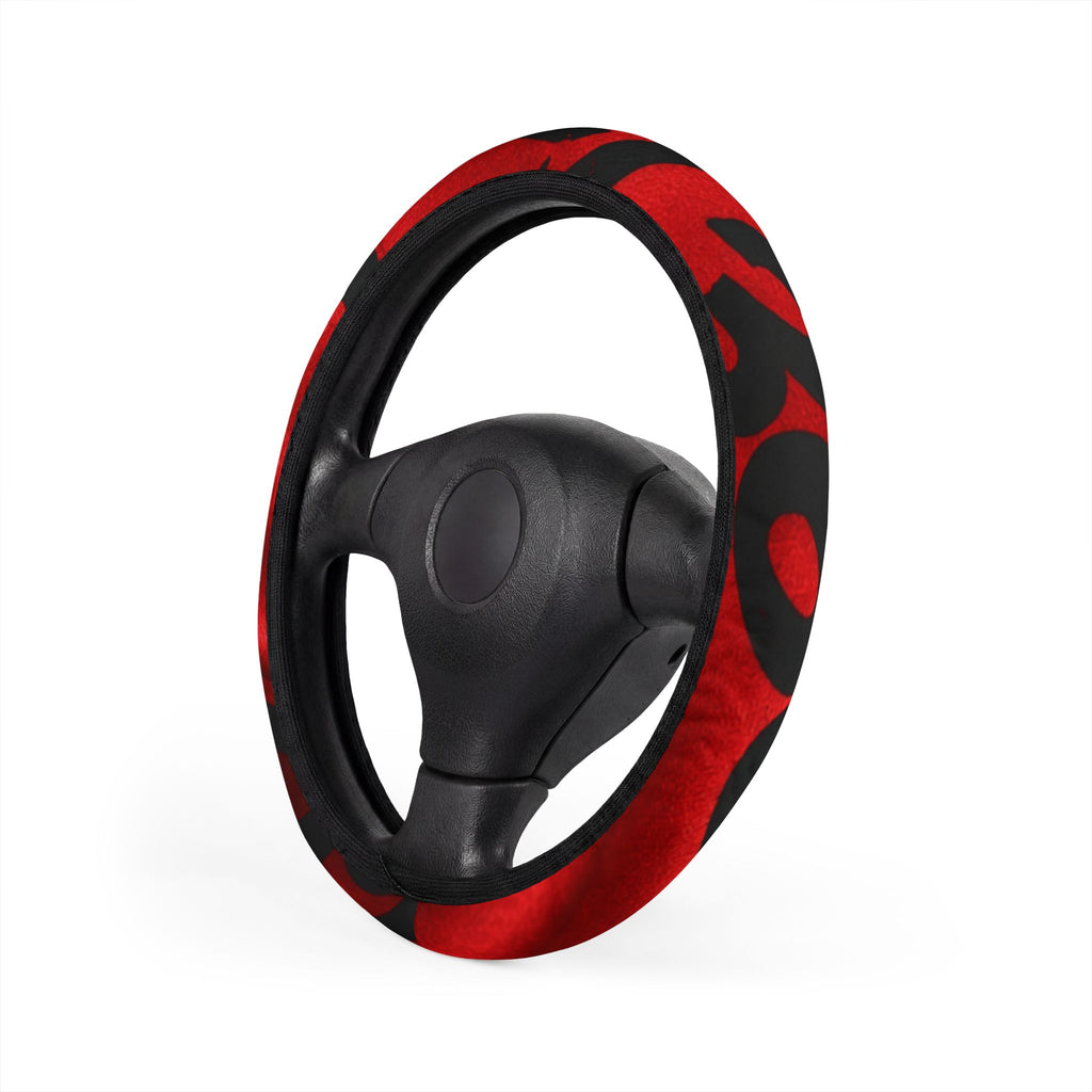 Red & Black Camouflage Steering Wheel Cover — Heat-Resistant Grip for Cars