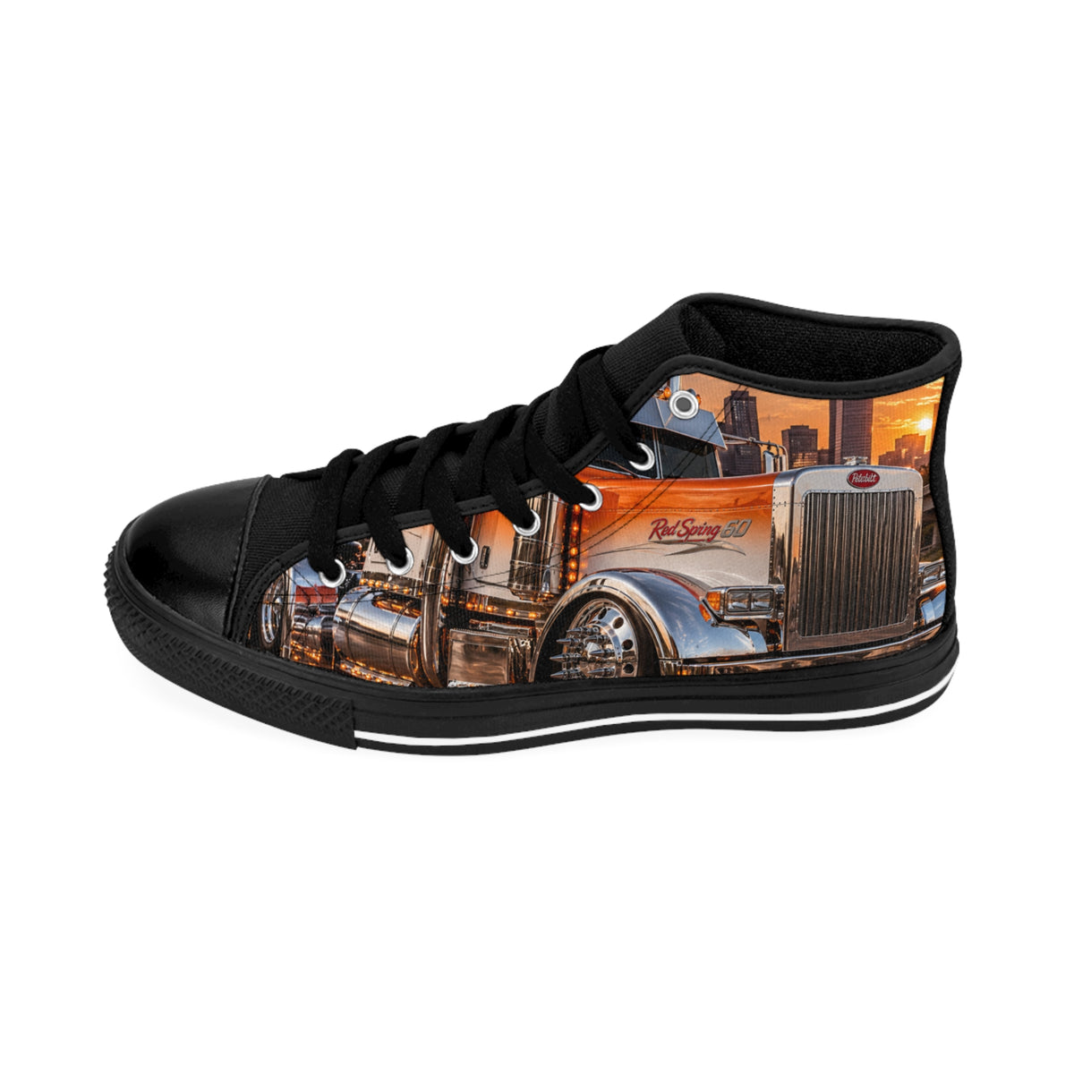 Truck Print High-Top Sneakers — Men's Classic Trucking Graphic Shoes