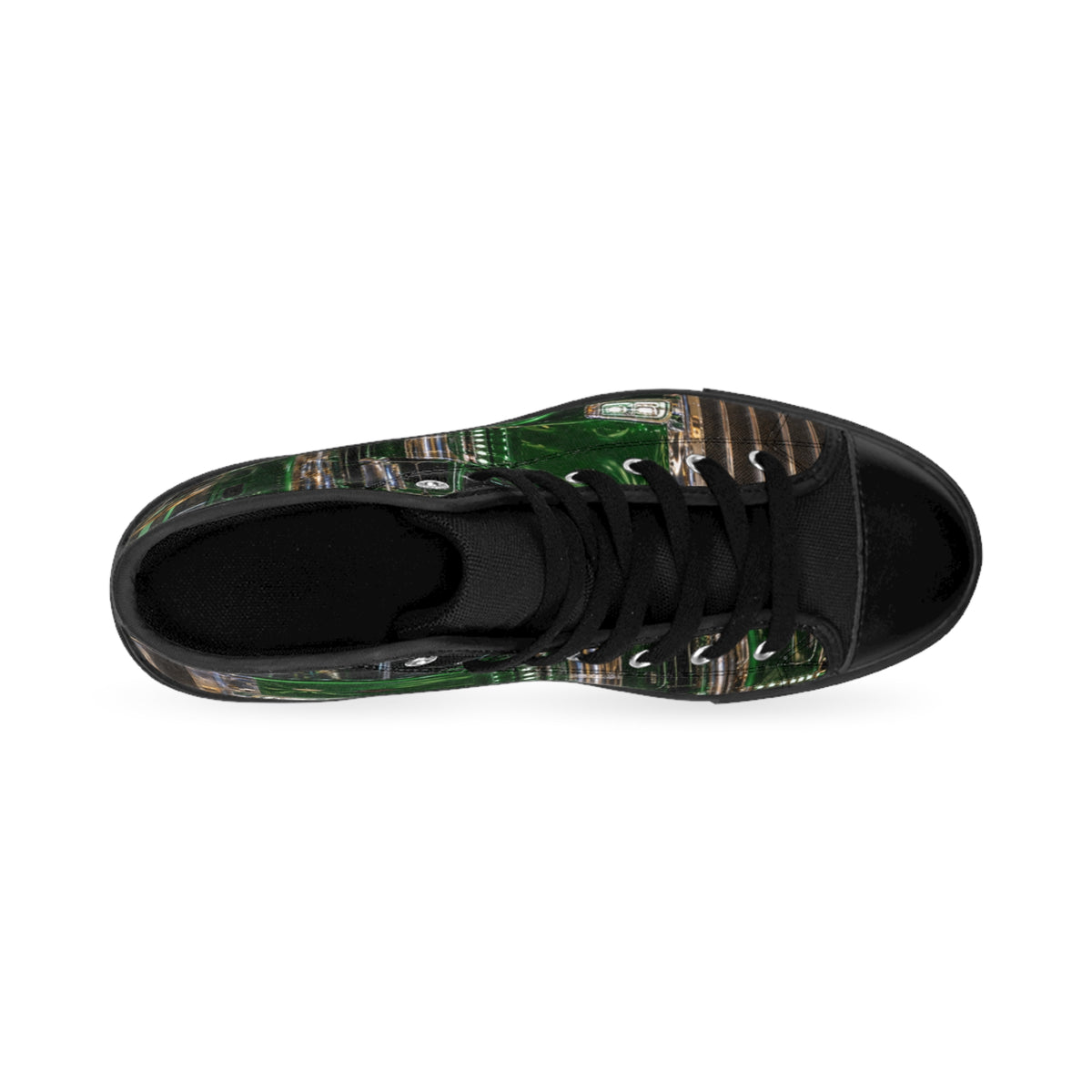 Green Semi Truck High-Top Sneakers — Men’s Classic Truck Print Shoes