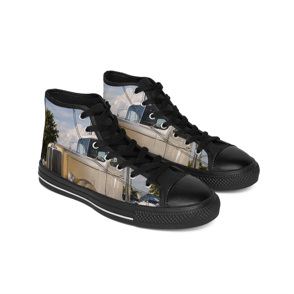 Classic Truck Print High-Top Sneakers — Men's Retro Automotive Canvas Shoes