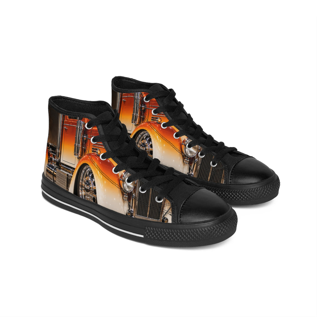 Vintage Semi Truck High-Top Sneakers — Retro Orange Rig Design