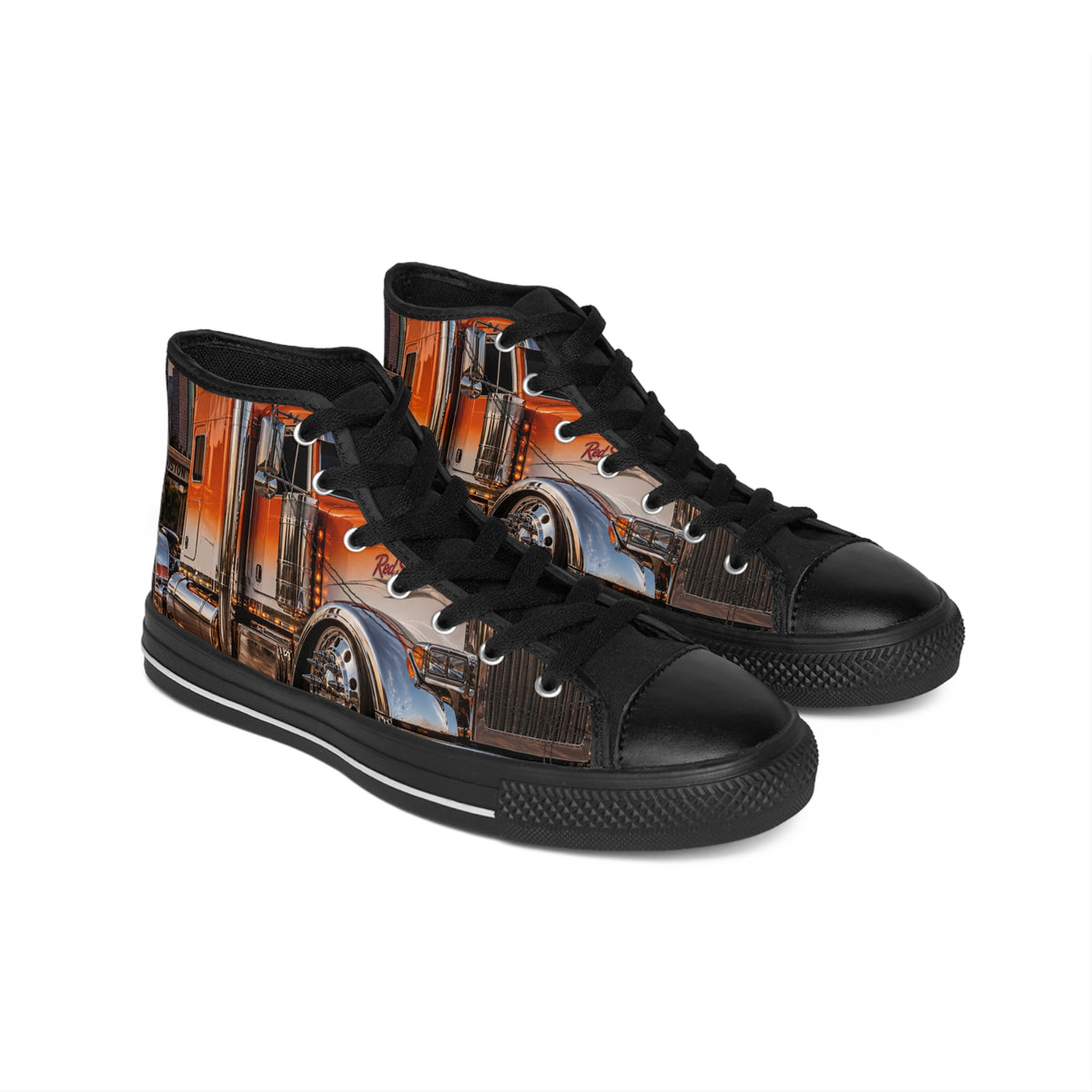 Truck Print High-Top Sneakers — Men's Classic Trucking Graphic Shoes