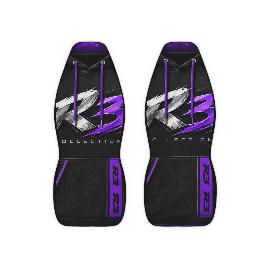 R3 Logo Purple & Black Polyester Car Seat Covers — Universal Front Seat Protection