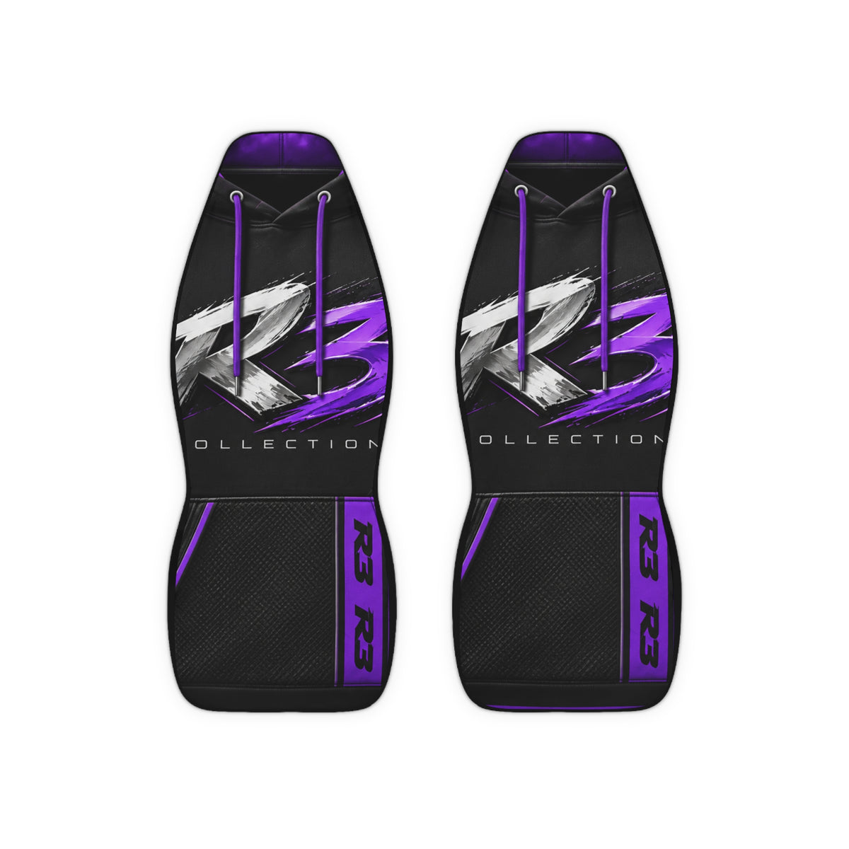 R3 Logo Purple & Black Polyester Car Seat Covers — Universal Front Seat Protection