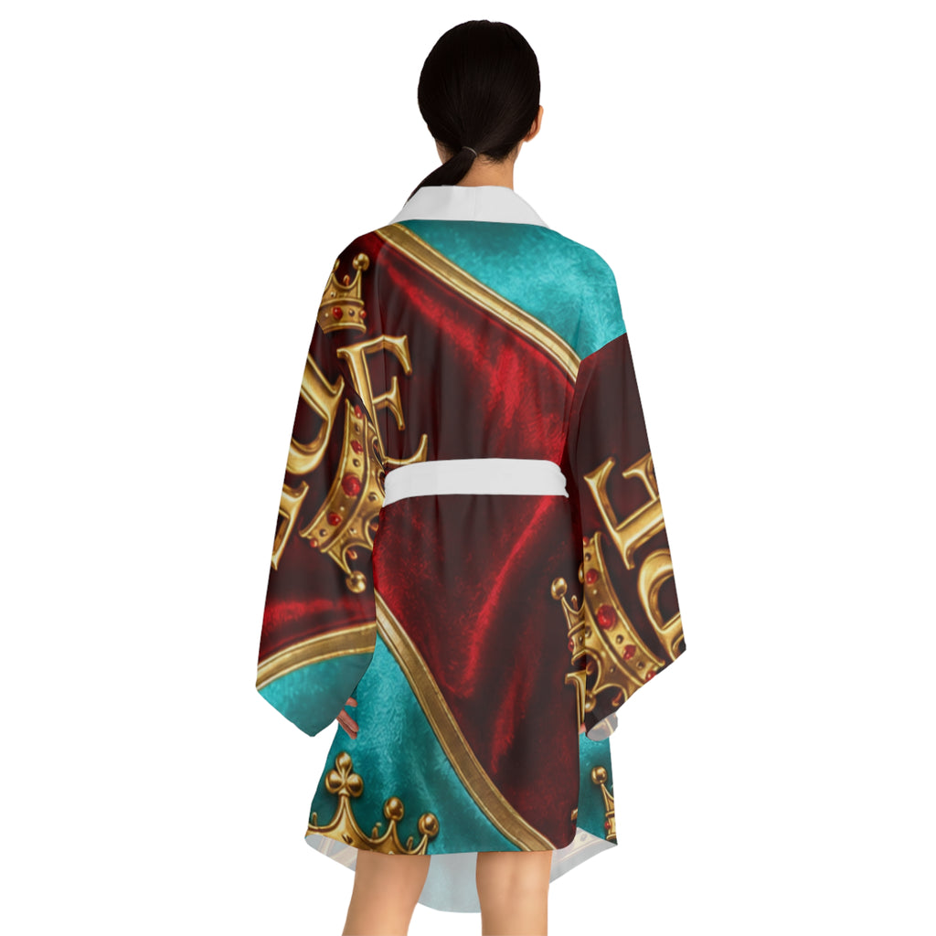 Regal Crown Kimono Robe — 'RE' Gold Crest AOP