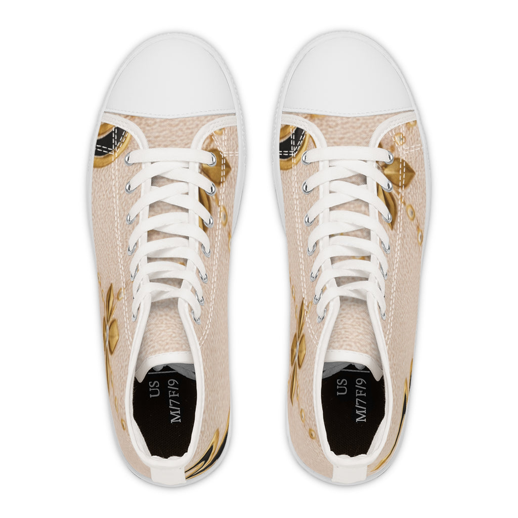 Women's High Top Sneakers — Elegant Pearl & Gold Floral Print
