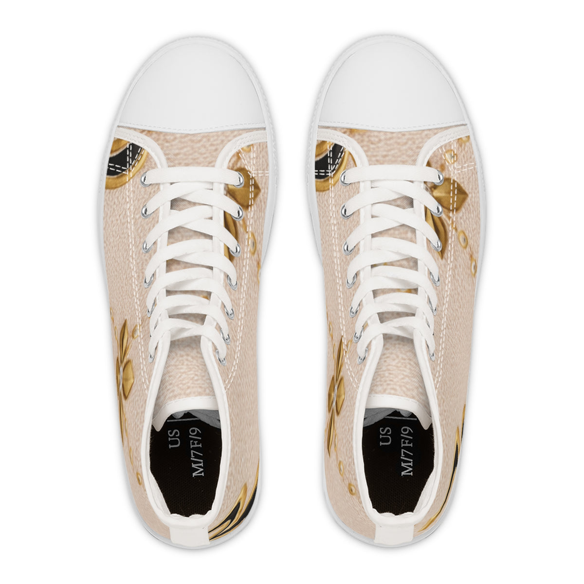 Women's High Top Sneakers — Elegant Pearl & Gold Floral Print