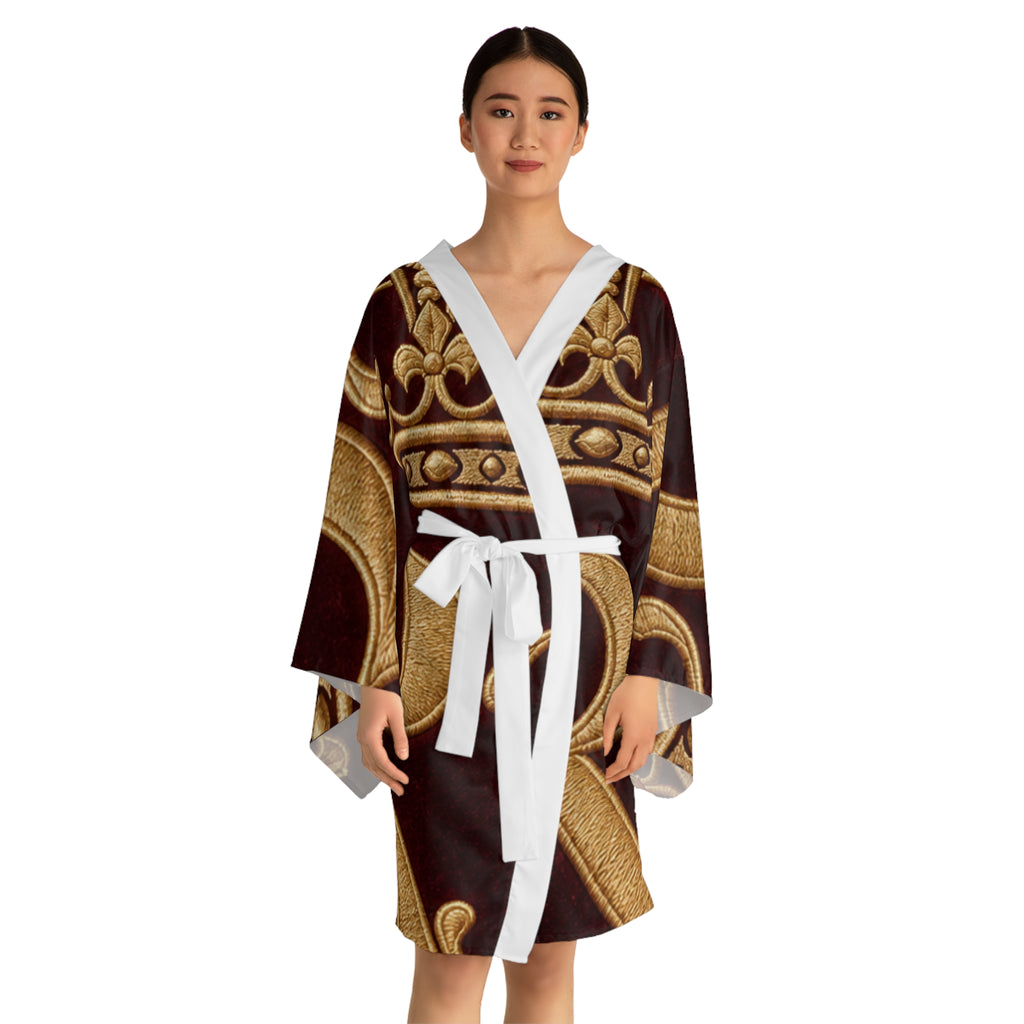 RIGGS 360 Regal Crown Monogram Kimono Robe - Gold Lettering All-Over Print