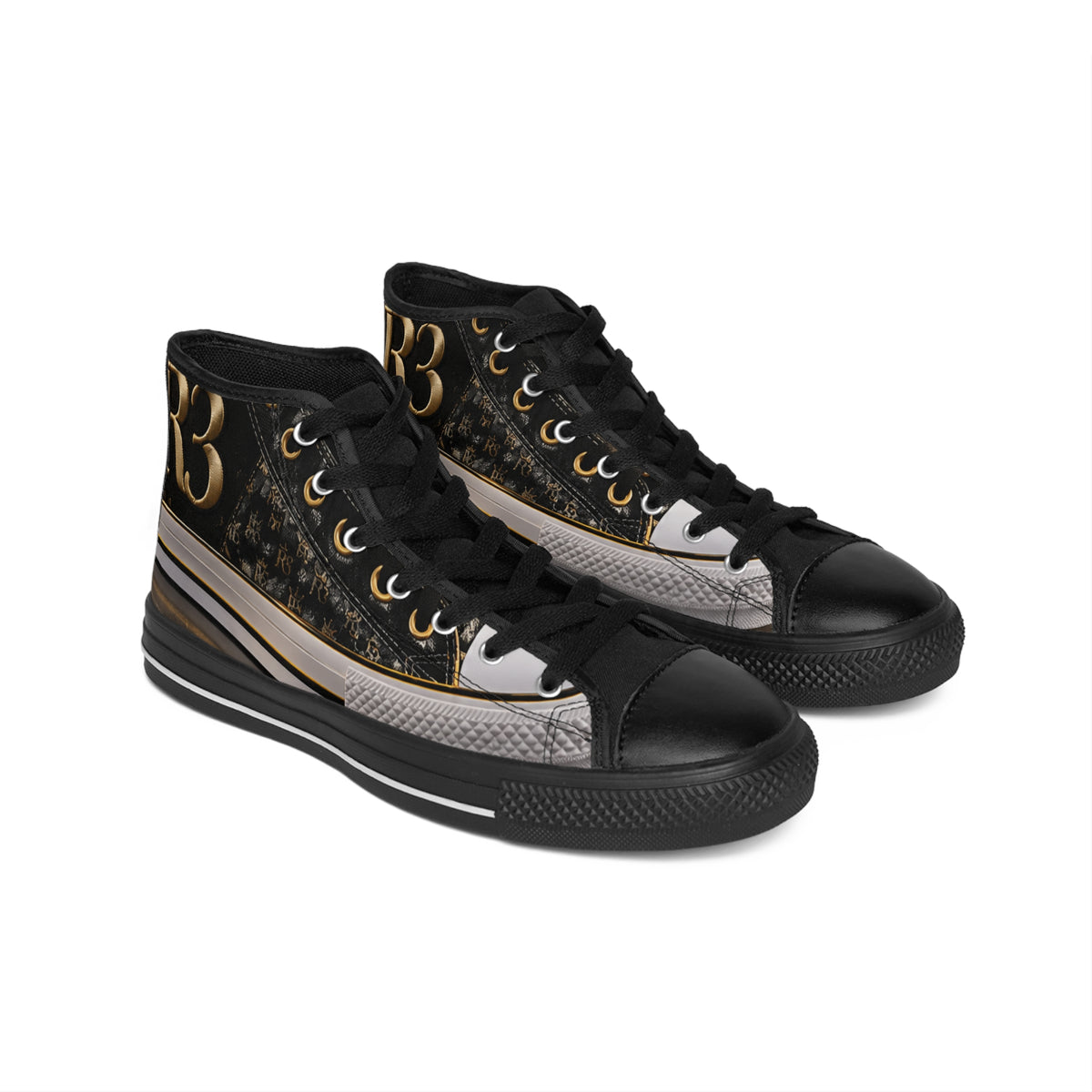 RIGGS 360 Black & Gold Monogram High-Top Sneakers