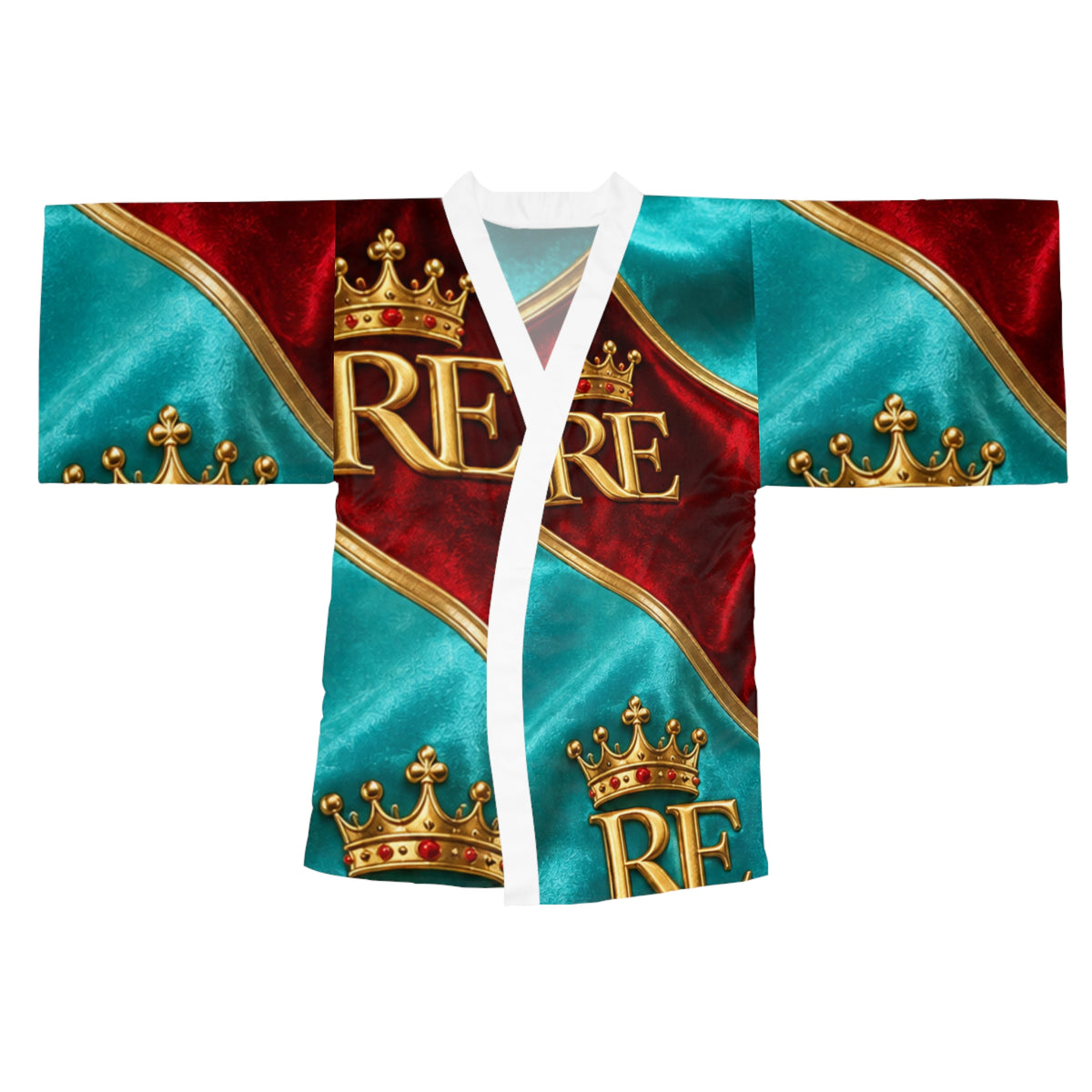 Regal Crown Kimono Robe — 'RE' Gold Crest AOP