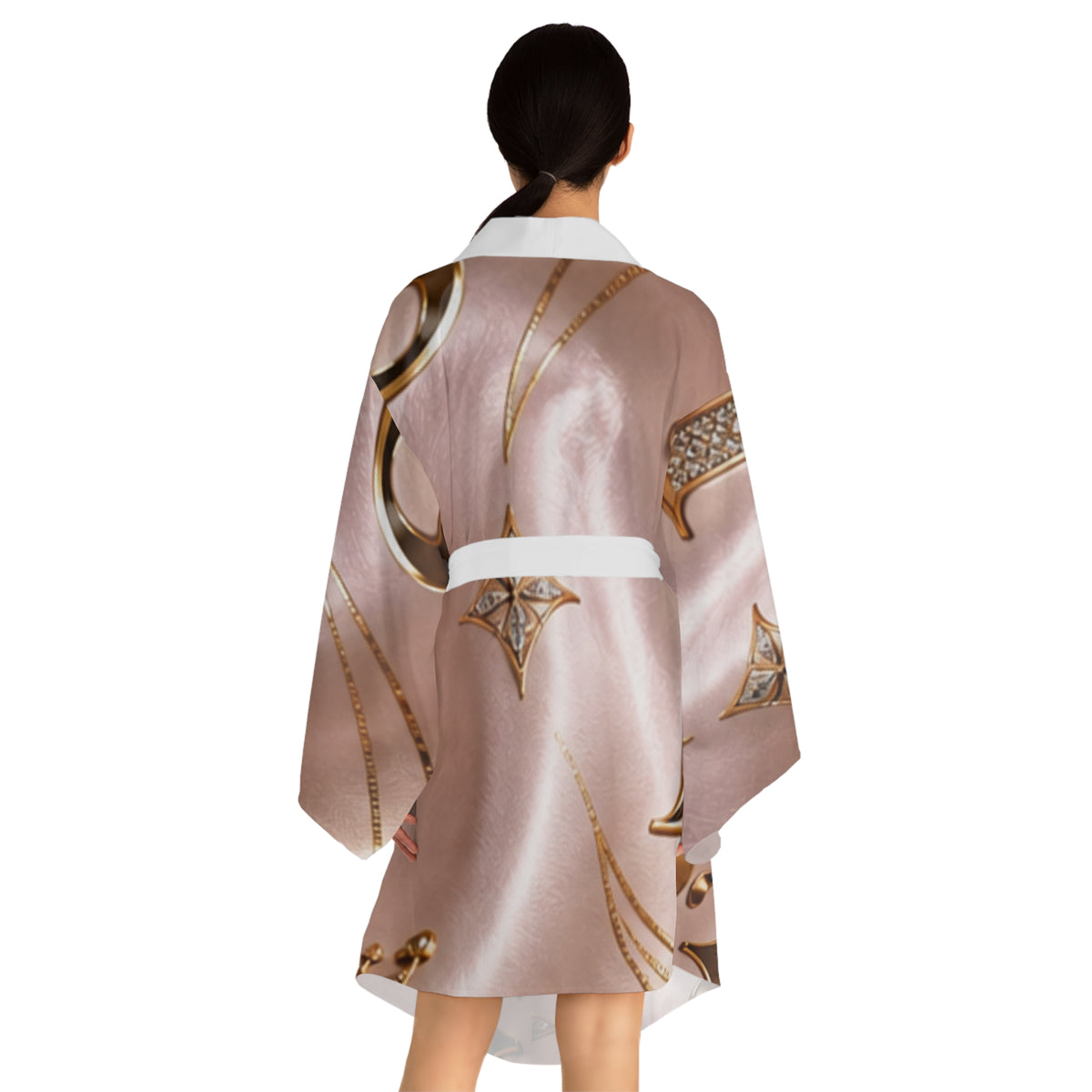 Pink Satin Crown Kimono Robe — Luxe Number 1 Monogram