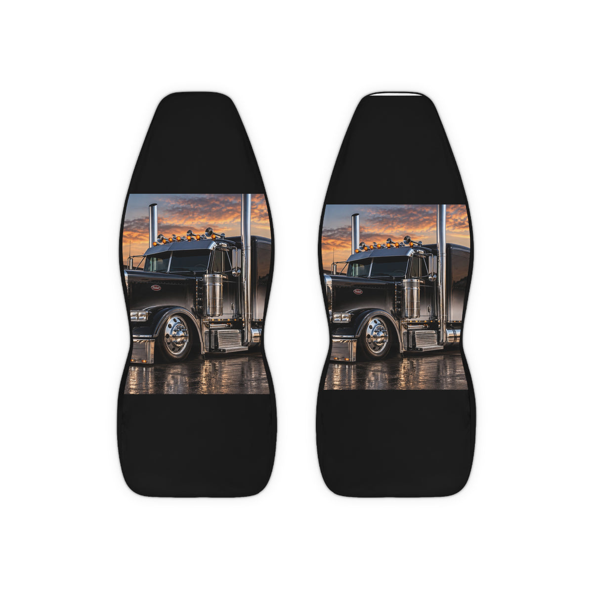 Semi Truck Sunset Polyester Car Seat Covers — Heavy-Duty Driver Seat Protector