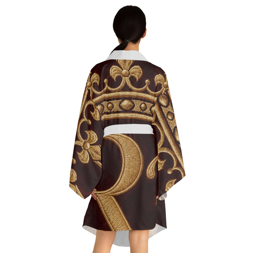 RIGGS 360 Regal Crown Monogram Kimono Robe - Gold Lettering All-Over Print