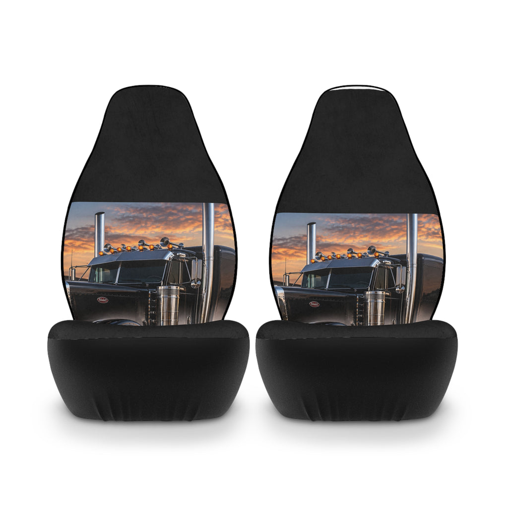 Semi Truck Sunset Polyester Car Seat Covers — Heavy-Duty Driver Seat Protector