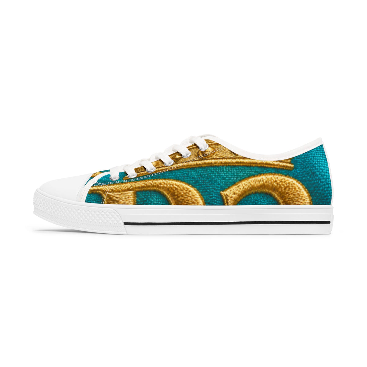 Low Top Sneakers — Teal & Gold Decorative Scroll Pattern