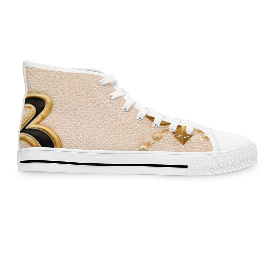 Women's High Top Sneakers — Elegant Pearl & Gold Floral Print