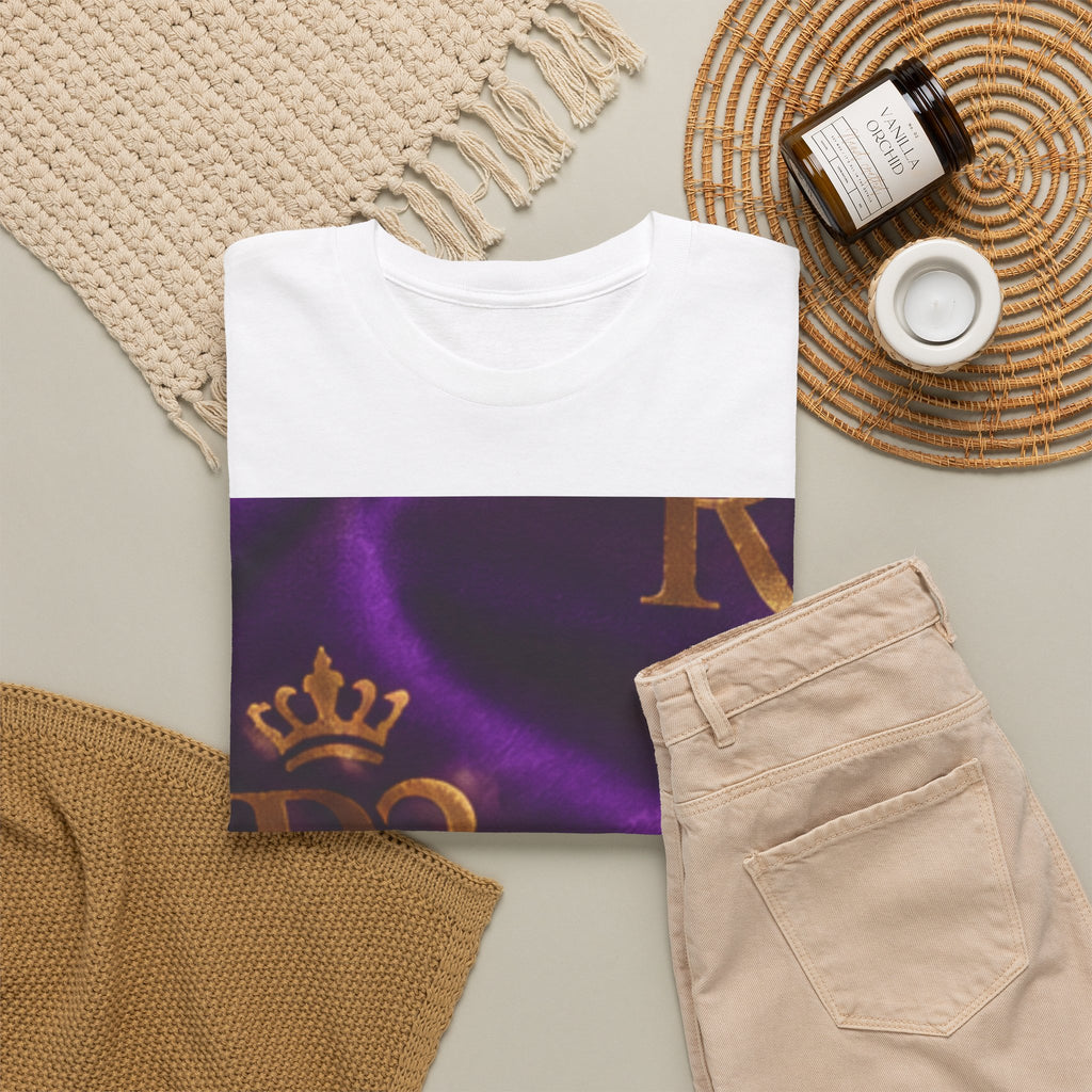 Royal R3 Crown Graphic Tee — Purple Silk Pattern Casual T‑Shirt