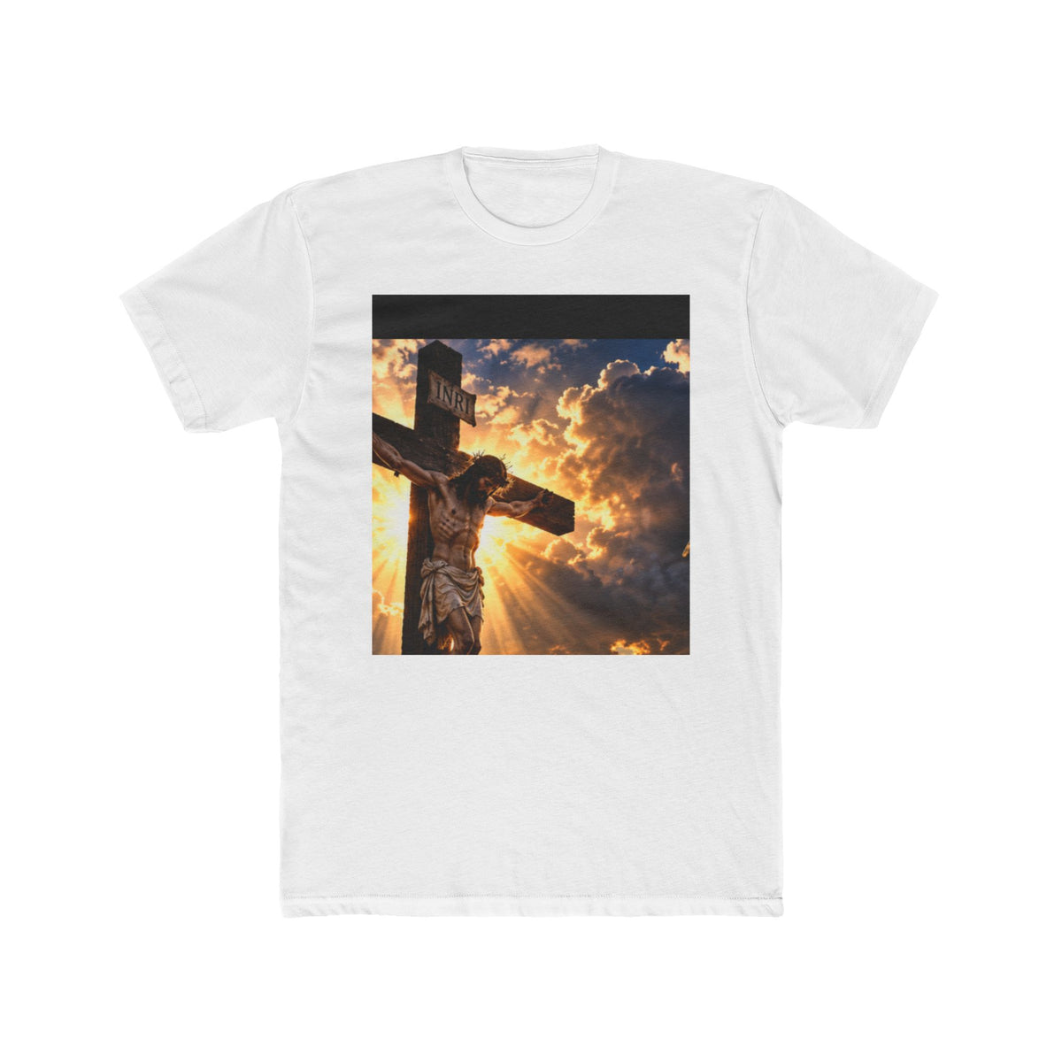 RIGGS 360 Christian Crucifix Tee — Jesus on the Cross with Radiant Sunrise