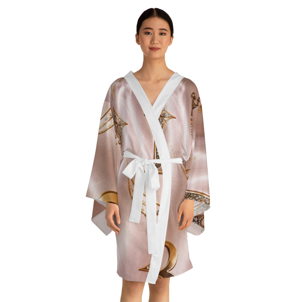 Pink Satin Crown Kimono Robe — Luxe Number 1 Monogram