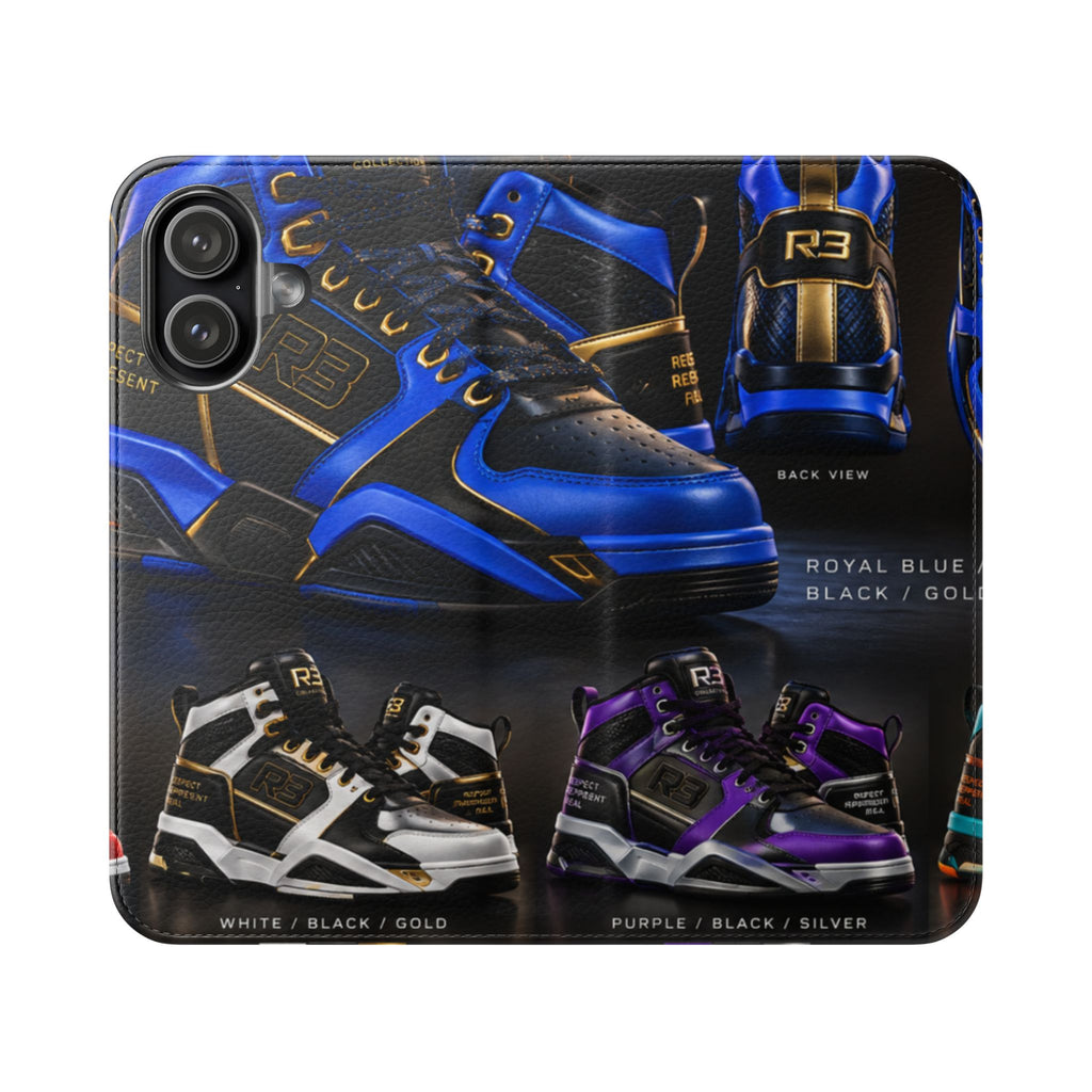 RIGGS 360 Sneaker Collage Flip Phone Case — Athletic Shoe Design Wallet Cover