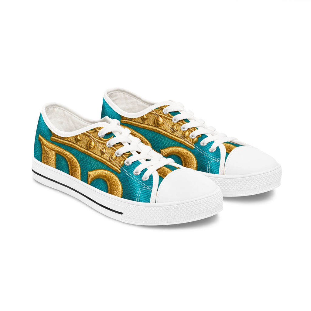 Low Top Sneakers — Teal & Gold Decorative Scroll Pattern
