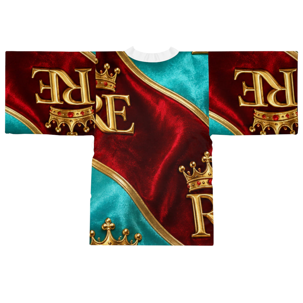 Regal Crown Kimono Robe — 'RE' Gold Crest AOP