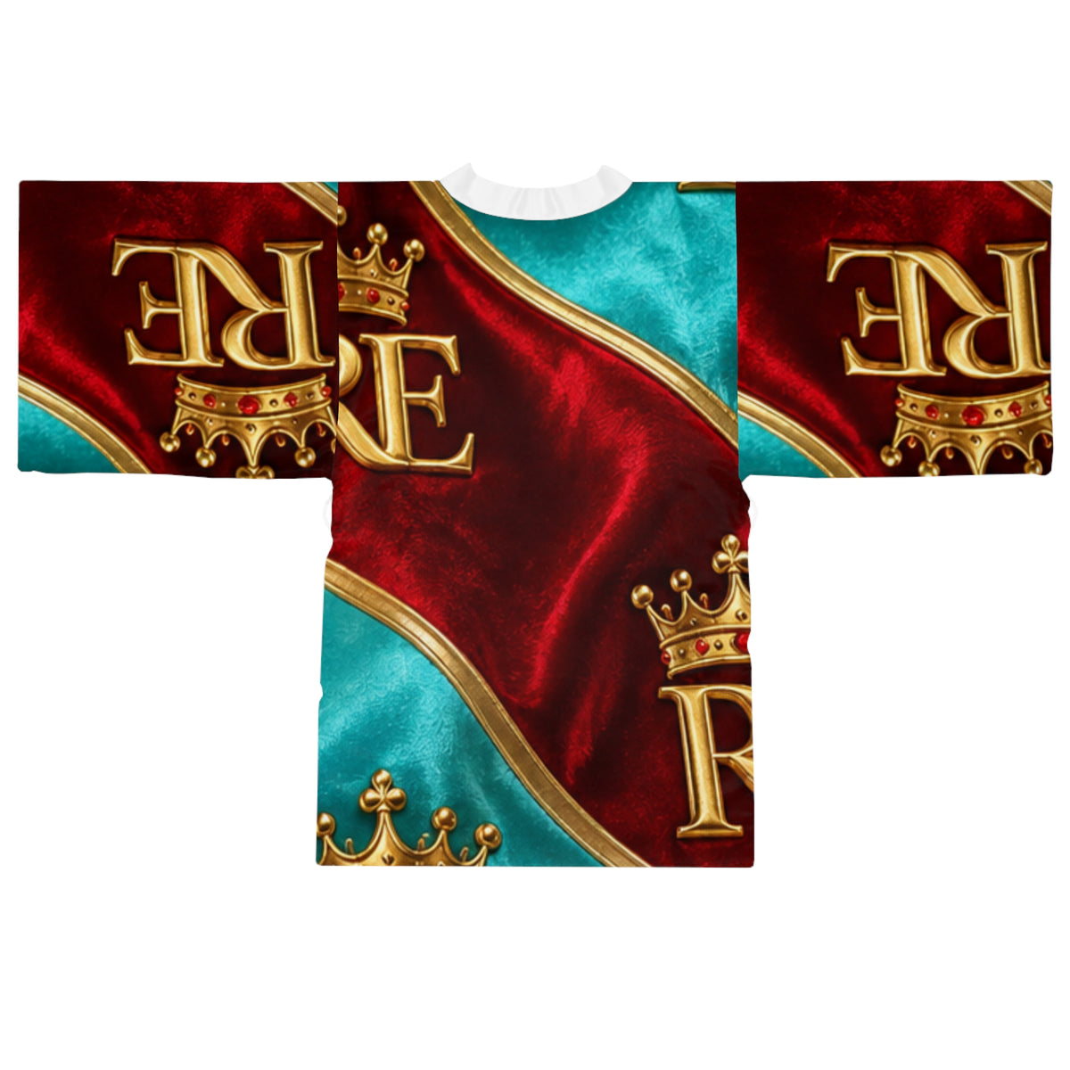 Regal Crown Kimono Robe — 'RE' Gold Crest AOP