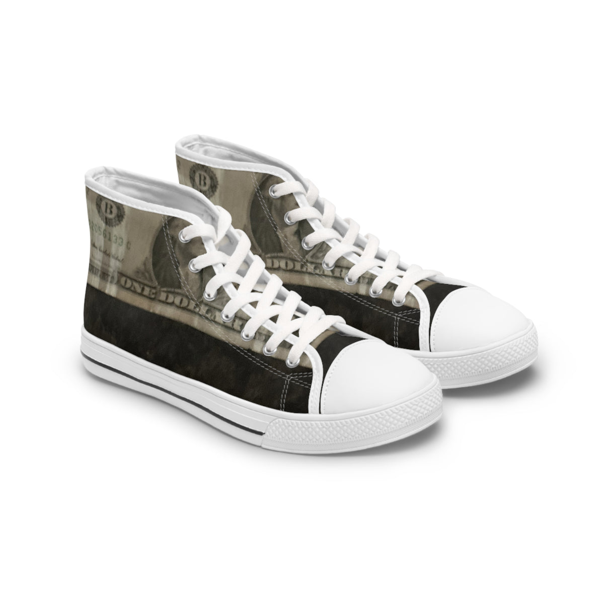 Money Print Women's High Top Sneakers — Retro Dollar Graphic Canvas Shoes