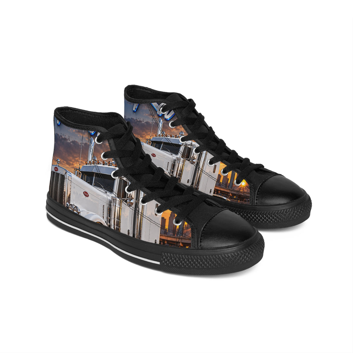 Trucker Print High-Top Sneakers — Men’s Classic Semi Truck Design