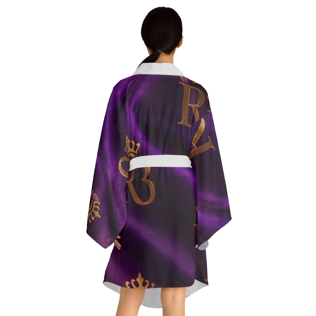 RIGGS 360 Royal Purple Kimono Robe — Gold Crown Monogram AOP
