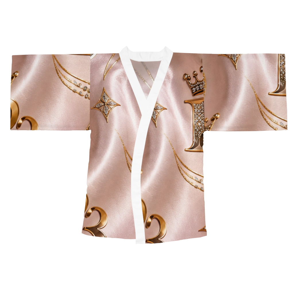 Pink Satin Crown Kimono Robe — Luxe Number 1 Monogram