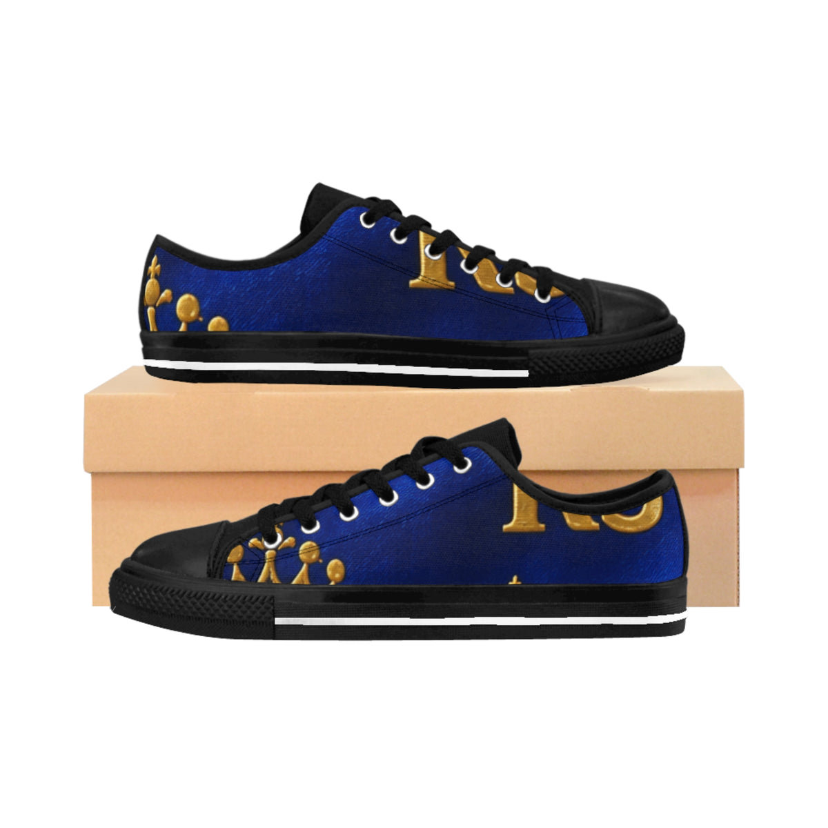 RIGGS 360 Royal Blue & Gold Lettered Men's Sneakers — Bold Casual Canvas Shoes