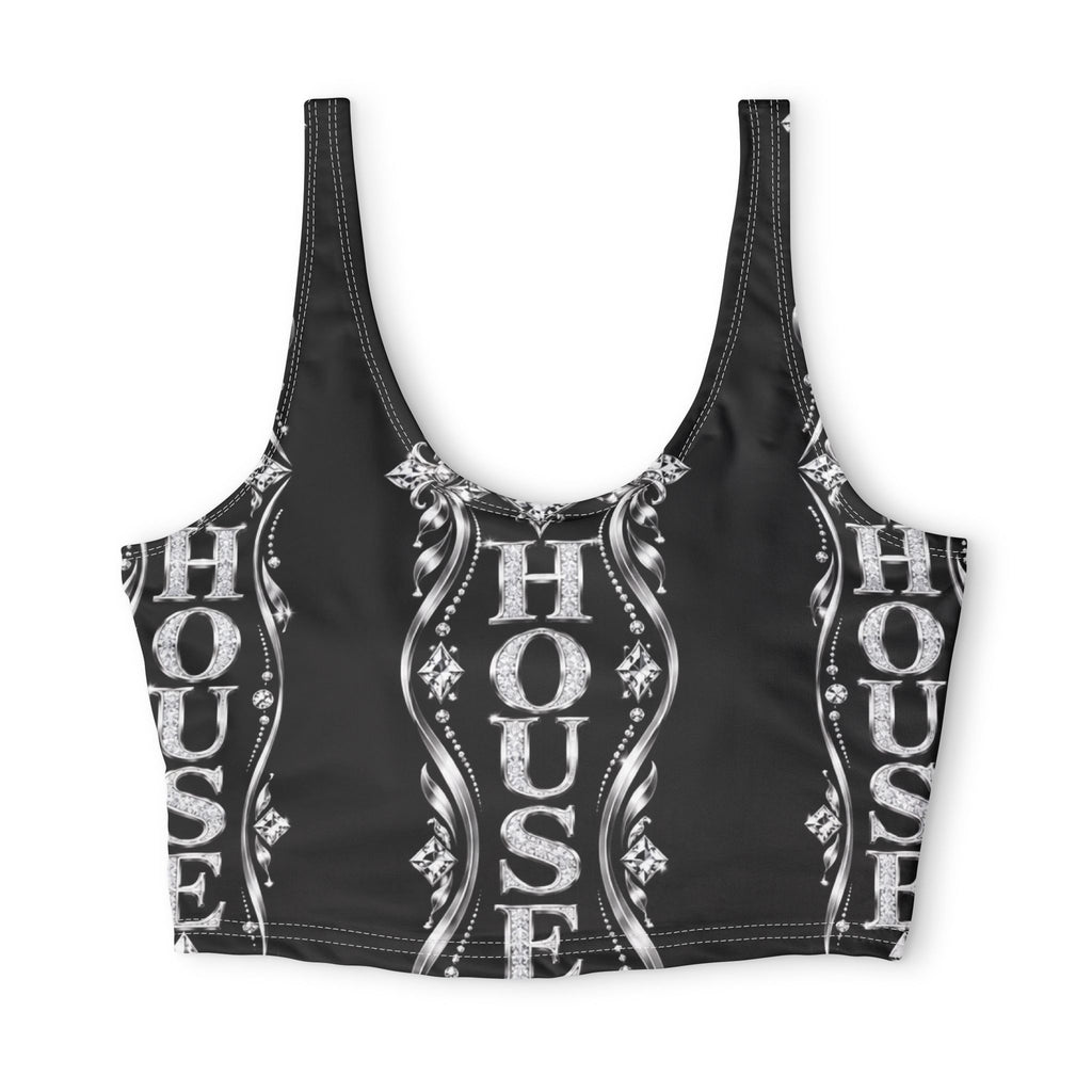 Black Gothic 'HOUSE' Pattern Sports Bra — All-Over Print