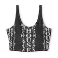Black Gothic 'HOUSE' Pattern Sports Bra — All-Over Print