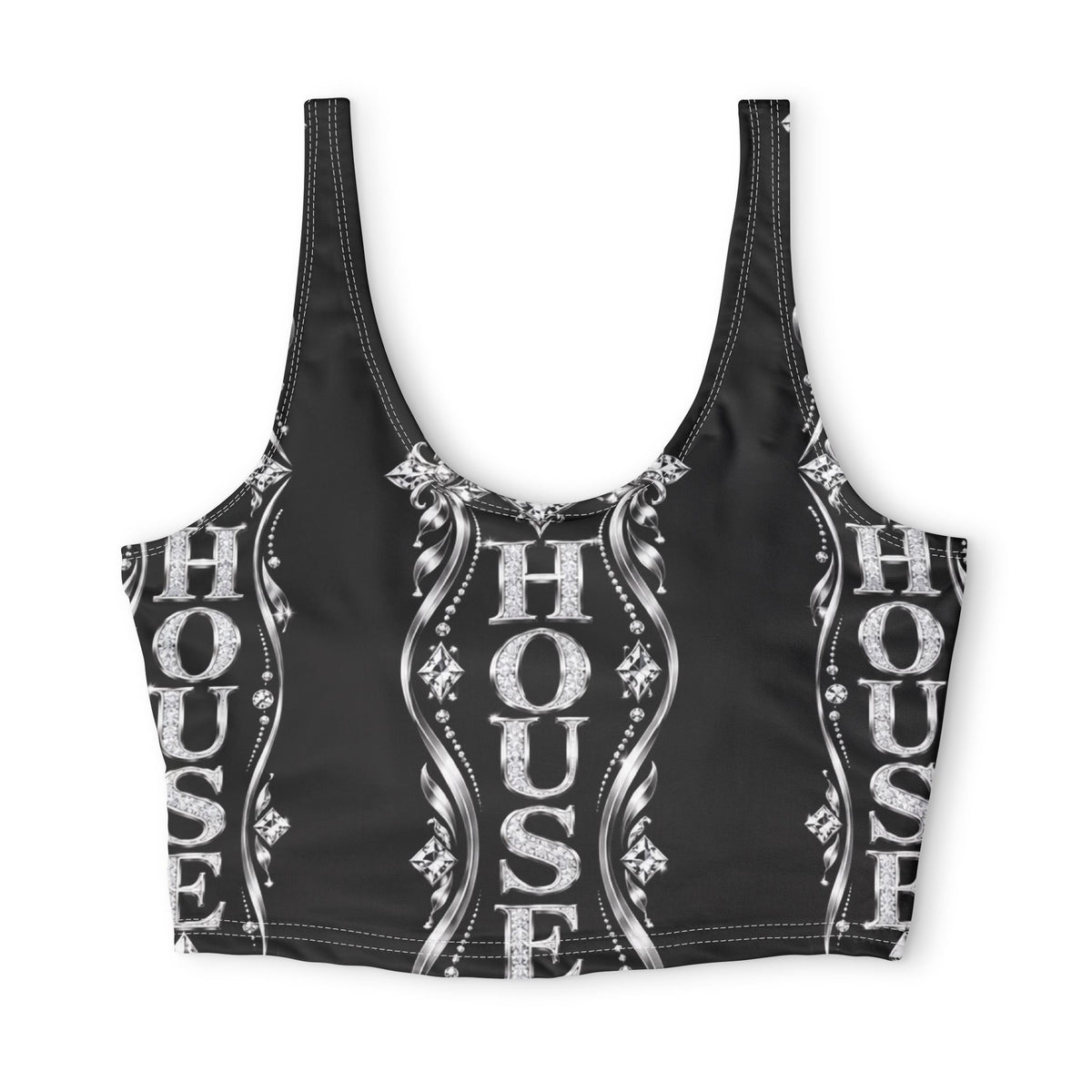 Black Gothic 'HOUSE' Pattern Sports Bra — All-Over Print