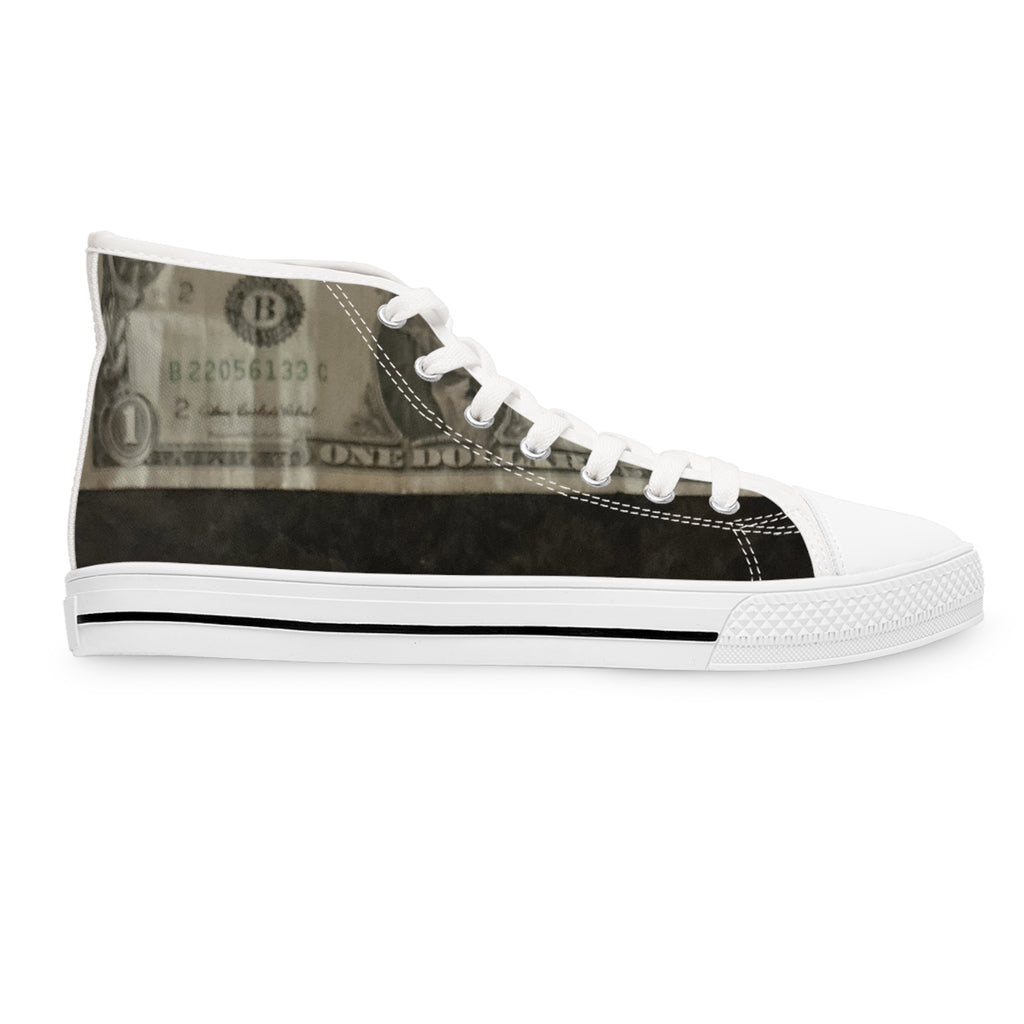 Money Print Women's High Top Sneakers — Retro Dollar Graphic Canvas Shoes