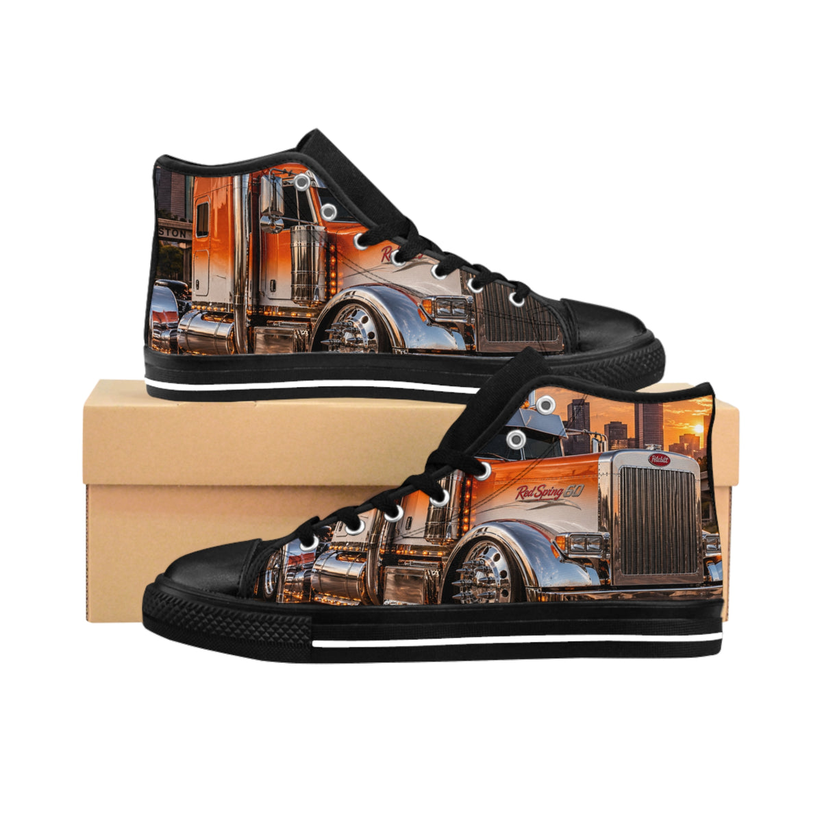 Truck Print High-Top Sneakers — Men's Classic Trucking Graphic Shoes