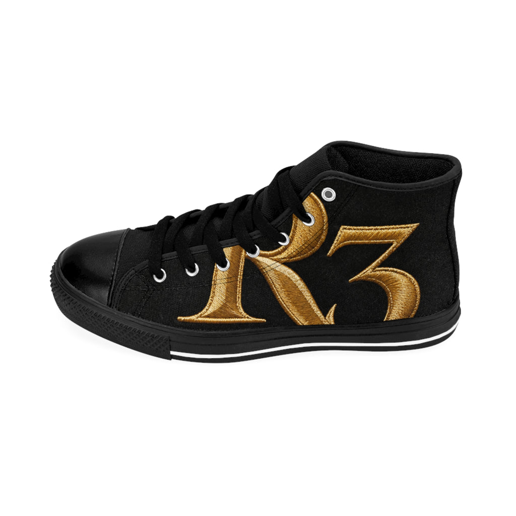 RIGGS 360 Monogram R3 High-Top Sneakers — Black & Gold Lettered Canvas Shoes