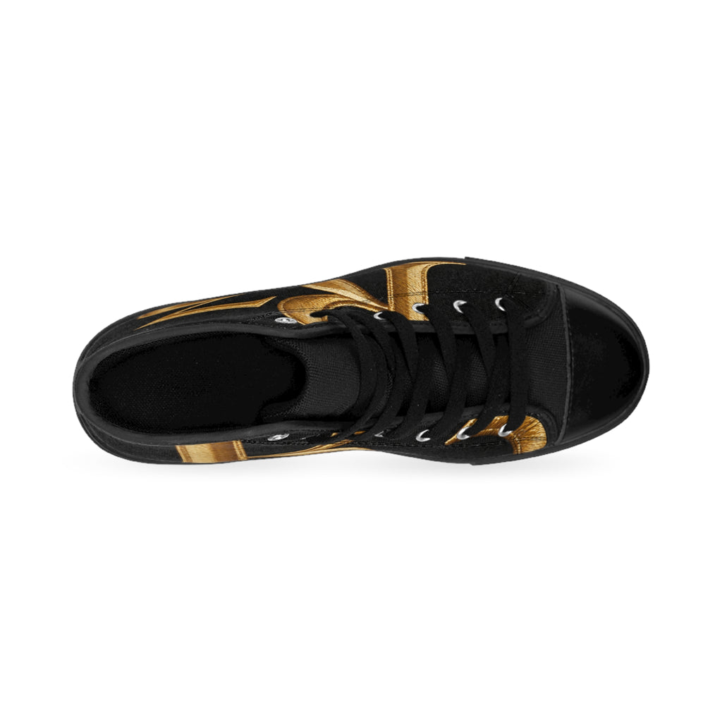 RIGGS 360 Monogram R3 High-Top Sneakers — Black & Gold Lettered Canvas Shoes