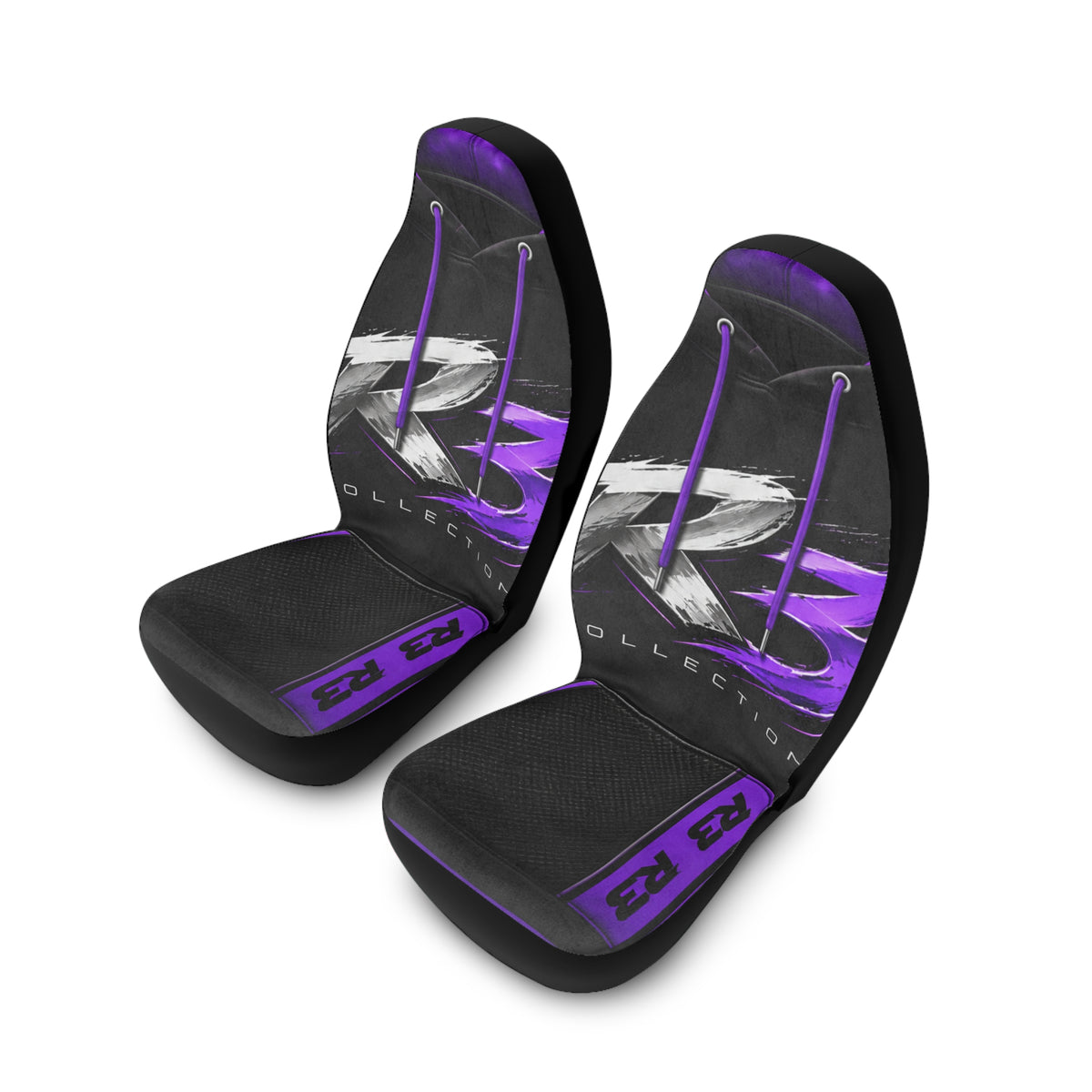 R3 Logo Purple & Black Polyester Car Seat Covers — Universal Front Seat Protection