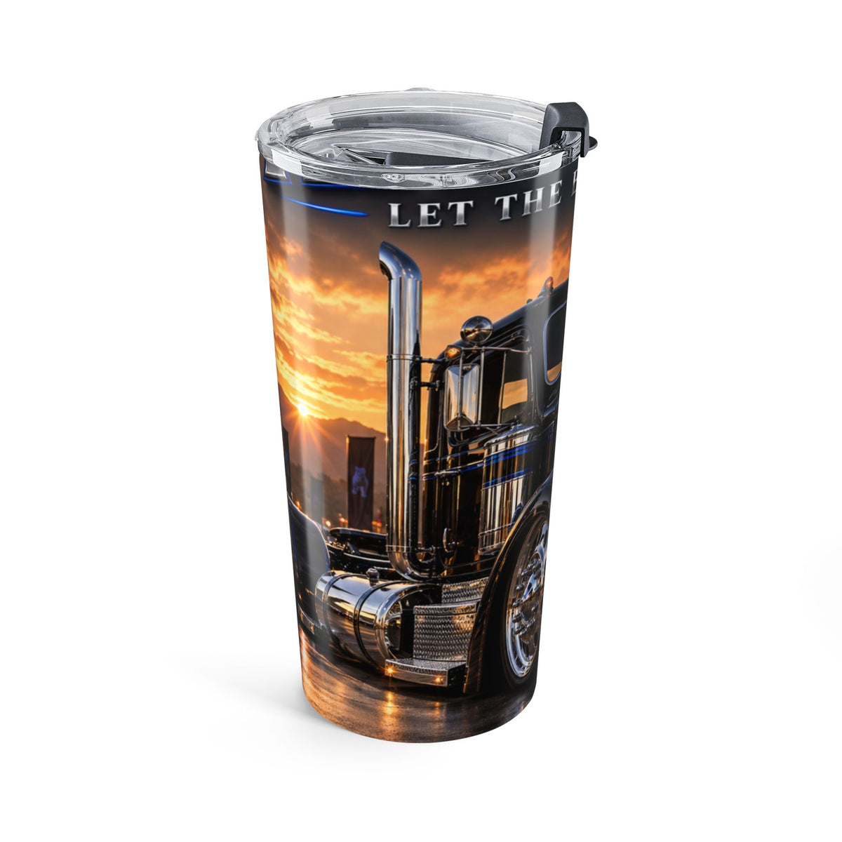 20oz Truck Tumbler – 'The Bulldog' Sunset Semi Truck Travel Mug