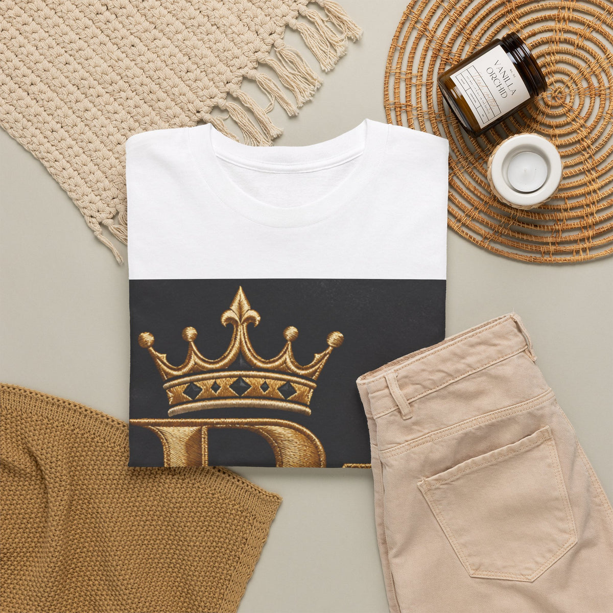 Royal R3 Crown T-Shirt — Gold Monogram Graphic Tee