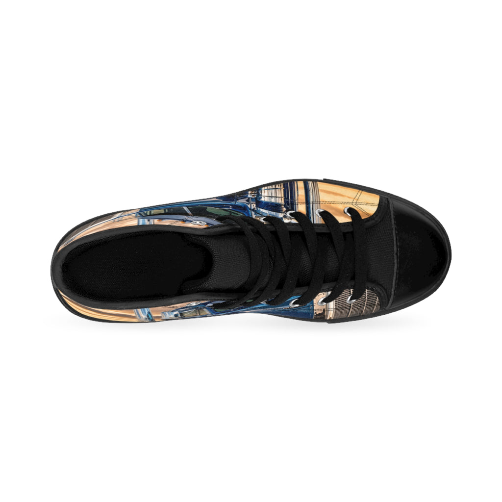 Blue Semi Truck High-Top Sneakers — Men's Trucker Vintage Roadway Shoes