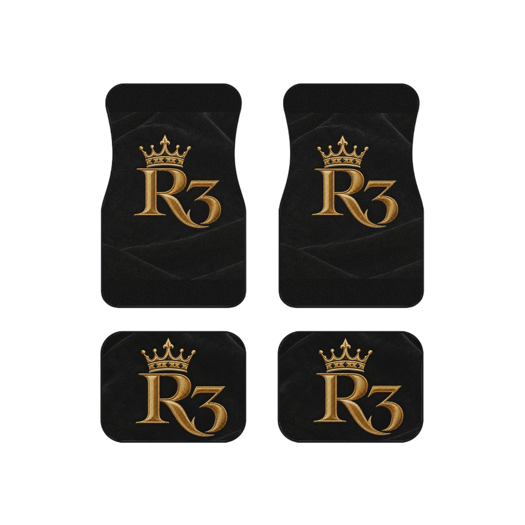 Royal R3 Emblem Car Mats – Black & Gold 4-Piece Floor Mat Set