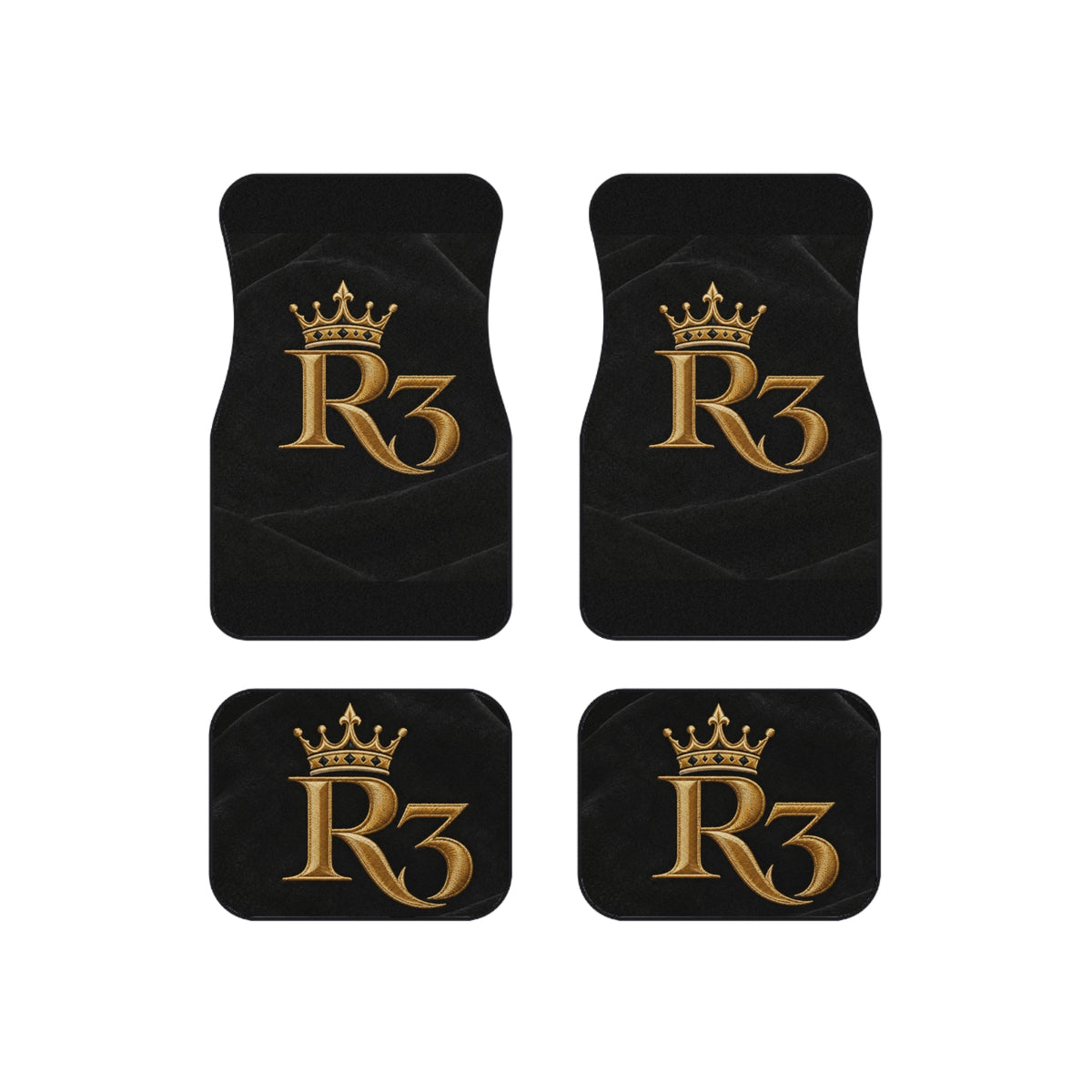 Royal R3 Emblem Car Mats – Black & Gold 4-Piece Floor Mat Set